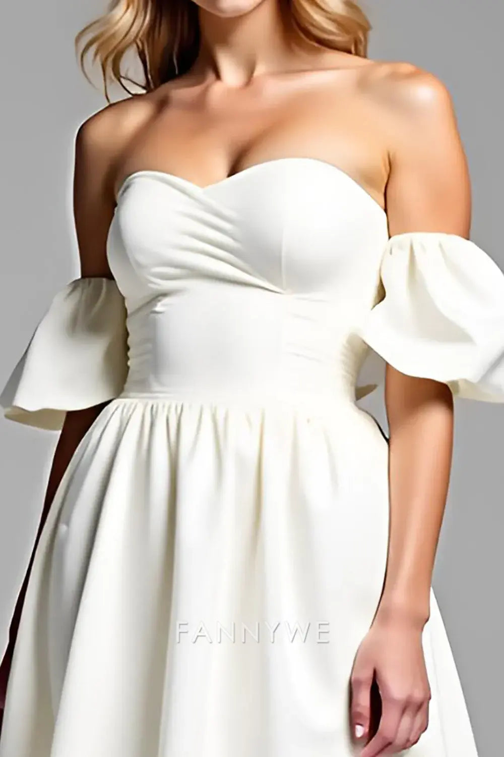 FannyWe Elegant A Line Off the Shoulder White Satin Short Graduation Dress